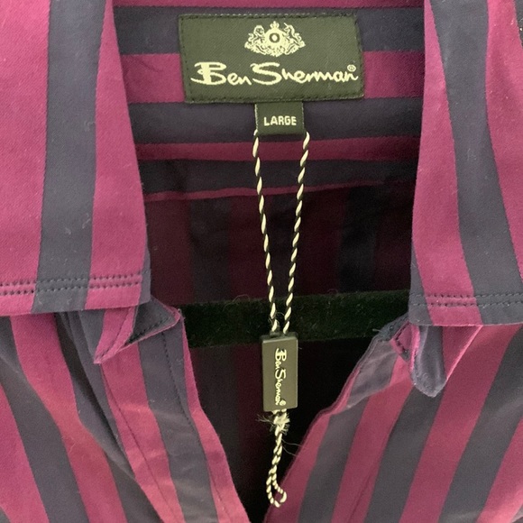 Ben Sherman purple striped 100% cotton button down tailored shirt - Picture 2 of 11